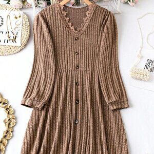 SHEIN Clasi Plus Solid Button Front A-line Dress